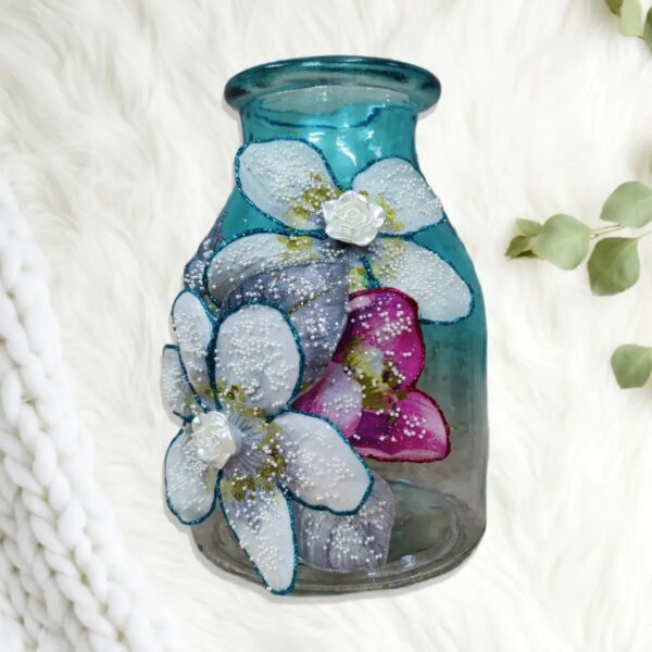 Blue Jar with Fabric Sospeso - A Fusion of Color and Craftsmanship